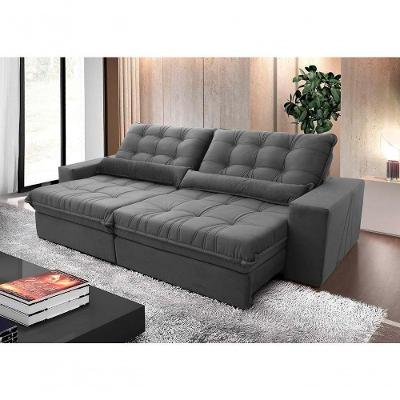 Sofá Retrátil Reclinável Zurique 2,30m Suede Velut Cinza Molas No Assento - King House