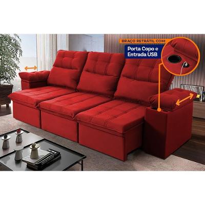 Sofá Retrátil Reclinável Verona Usb E Porta Copo 2,30m Vermelho