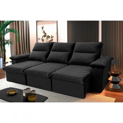 Sofá Retrátil Reclinável Paris 2,30m Suede Velut Preto Molas No Assento - King House