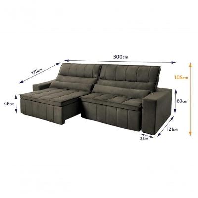 Sofá Retrátil Reclinável Supremo 3,00m Suede Velut Tabaco Molas No Assento - King House