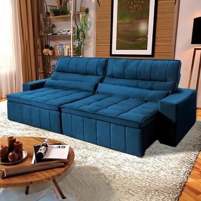 Sofá Retrátil Reclinável Supremo 3,00m Suede Velut Azul Marinho Molas No Assento - King House