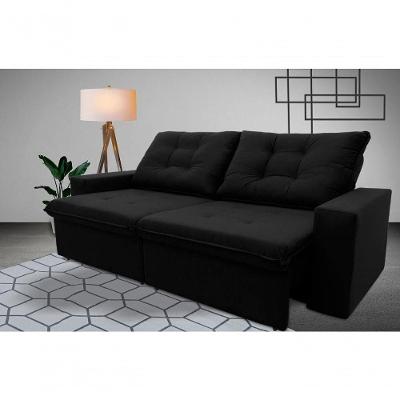 Sofá Retrátil Reclinável Malta 2,00m Suede Velut Preto Molas No Assento - King House