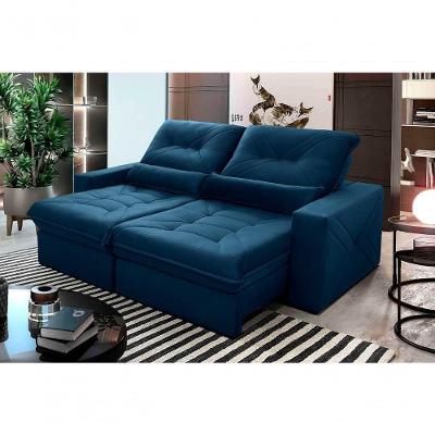 Sofá Retrátil Reclinável Sevilha 3,00m Suede Velut Azul Marinho Molas Ensacadas - King House