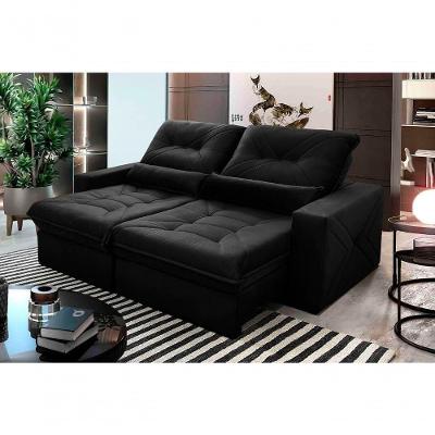Sofá Retrátil Reclinável Sevilha 2,30m Suede Velut Preto Molas Ensacadas - King House