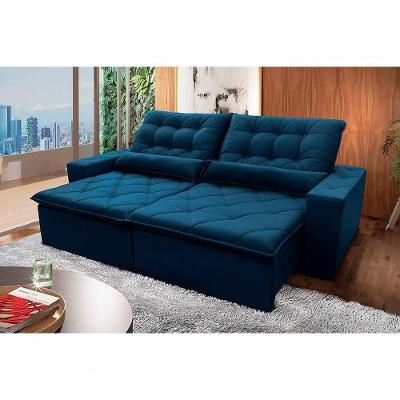 Sofá Retrátil Reclinável Islândia 2,70m Suede Velut Azul Marinho Molas No Assento - King House