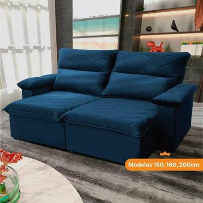 Sofá Retrátil Reclinável Paris 1,50m Suede Velut Azul Marinho Molas No Assento - King House