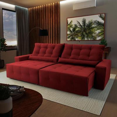 Sofá Retrátil Reclinável Montebello 3,00m Suede Velut Vermelho Molas No Assento - King House