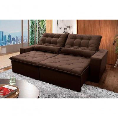 Sofá Retrátil Reclinável Islândia 2,10m Suede Velut Marrom Molas No Assento - King House