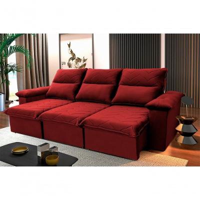 Sofá Retrátil Reclinável Paris 2,30m Suede Velut Vermelho Molas No Assento - King House
