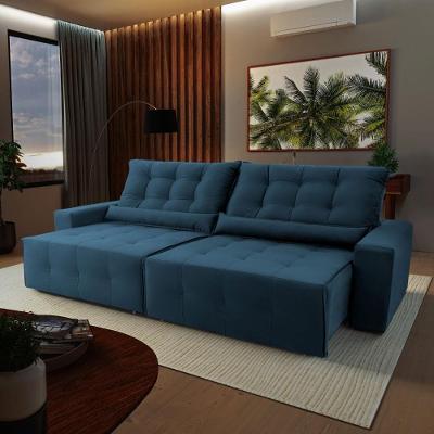 Sofá Retrátil Reclinável Montebello 3,00m Suede Velut Azul Marinho Molas No Assento - King House