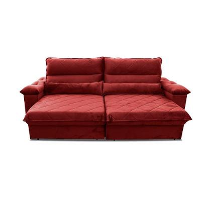 Sofá Retrátil Reclinável Grécia 2,50m Suede Velut Vermelho Molas No Assento - King House