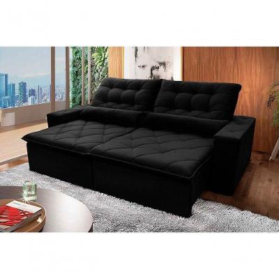 Sofá Retrátil Reclinável Islândia 3,00m Suede Velut Preto Molas No Assento - King House