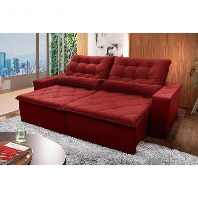 Sofá Retrátil Reclinável Islândia 3,00m Suede Velut Vermelho Molas No Assento - King House