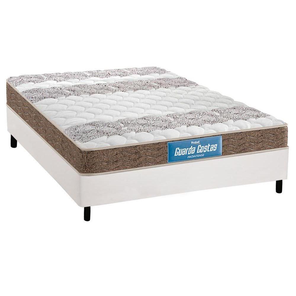 Cama Box Casal: Colchão Anatômico Probel D33/EP Guarda Costas Próintense Double Face+ Base CRC Courano White(138x188) - 1