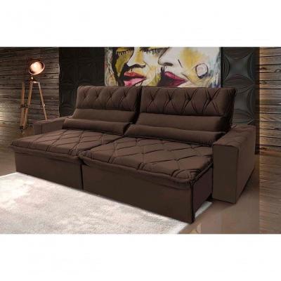 Sofá Retrátil Reclinável França 3,00m Suede Velut Marrom Molas No Assento - King House