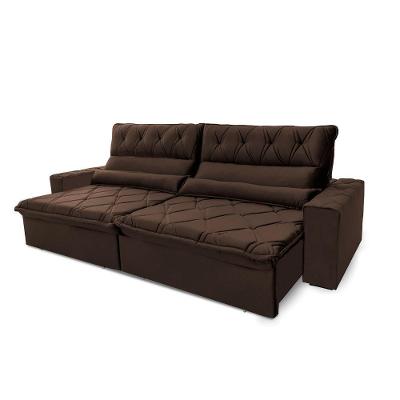 Sofá Retrátil Reclinável França 2,10m Suede Velut Marrom Molas No Assento - King House