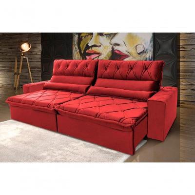 Sofá Retrátil Reclinável França 2,10m Suede Velut Vermelho Molas No Assento - King House