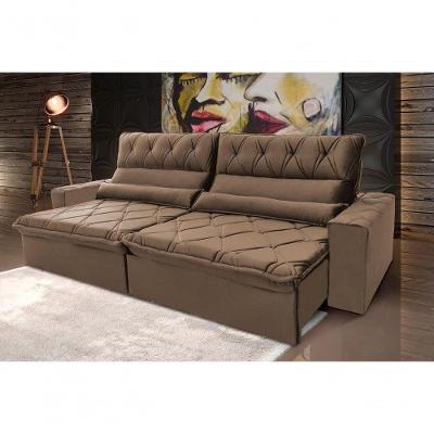 Sofá Retrátil Reclinável França 2,30m Suede Velut Bege Molas No Assento - King House
