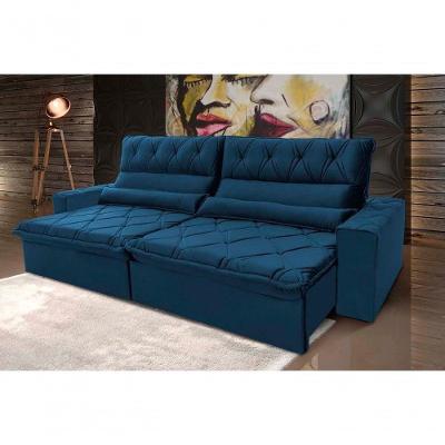 Sofá Retrátil Reclinável França 2,30m Suede Velut Azul Marinho Molas No Assento - King House