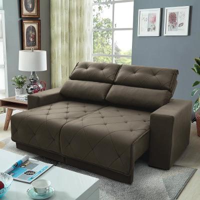 Sofá Retrátil Reclinável Belga 2,00m Suede Velut Marrom Claro Molas No Assento