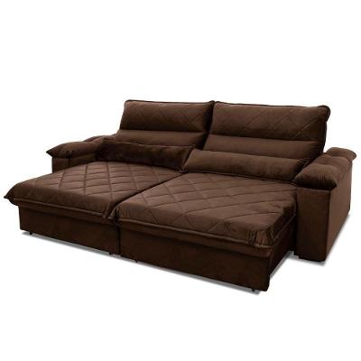 Sofá Retrátil Reclinável Grécia 2,30m Suede Velut Marrom Molas No Assento - King House