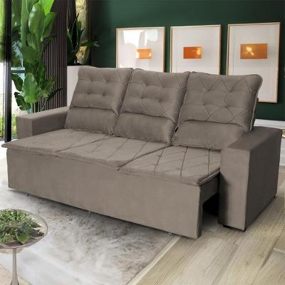 Sofá Retrátil Reclinável Europa 1,80m Suede Velut Marrom Claro Com Molas - King House