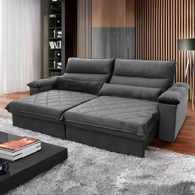 Sofá Retrátil Reclinável Grécia 3,00m Suede Velut Cinza Molas No Assento - King House