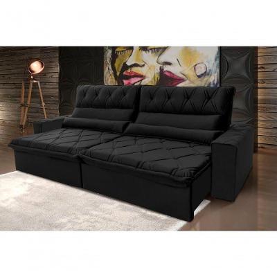 Sofá Retrátil Reclinável França 3,00m Suede Velut Preto Molas No Assento - King House
