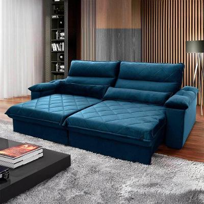 Sofá Retrátil Reclinável Grécia 2,10m Suede Velut Azul Marinho Molas No Assento - King House