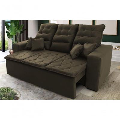 Sofá Retrátil Reclinável Europa 2,00m Suede Velut Marrom Claro Molas Espirais - King House