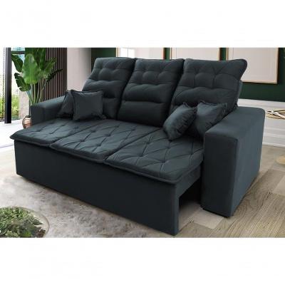 Sofá Retrátil Reclinável Europa 1,80m Suede Velut Cinza Lunar Com Molas - King House