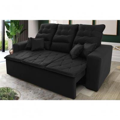 Sofá Retrátil Reclinável Europa 2,00m Suede Velut Preto Molas Espirais - King House