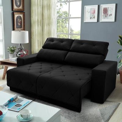 Sofá Retrátil Reclinável Belga 2,00m Suede Velut Preto Molas No Assento
