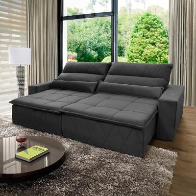 Sofá Retrátil Reclinável Amsterdam 2,70m Suede Velut Cinza Molas No Assento - King House