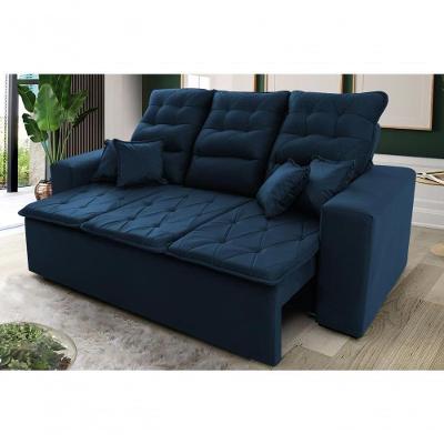 Sofá Retrátil Reclinável Europa 1,80m Suede Velut Azul Com Molas - King House