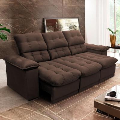 Sofá Retrátil Reclinável Atenas 2,30m Suede Velut Marrom Molas No Assento - King House