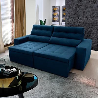 Sofá Retrátil Reclinável Arizona 2,30m Suede Velut Azul Marinho - King House