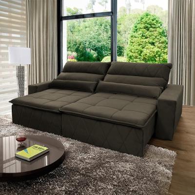 Sofá Retrátil Reclinável Amsterdam 2,50m Suede Velut Tabaco Molas No Assento - King House