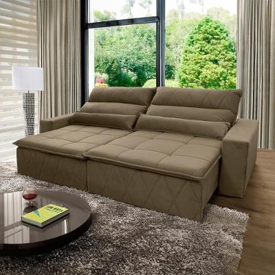 Sofá Retrátil Reclinável Amsterdam 2,10m Suede Velut Bege Molas No Assento - King House