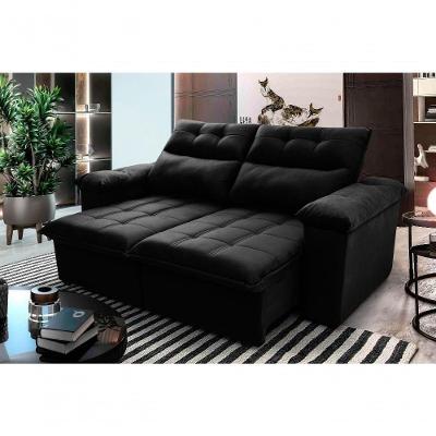 Sofá Retrátil Reclinável Verona 1,50m Suede Velut Preto Molas No Assento - King House