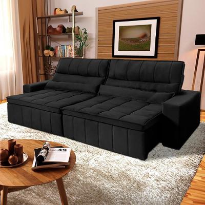 Sofá Retrátil Reclinável Supremo 2,30m Suede Velut Preto Molas No Assento - King House