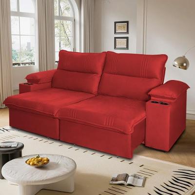Sofá Retrátil Tesla 2,20m Usb E Porta Copo Suede Vermelho