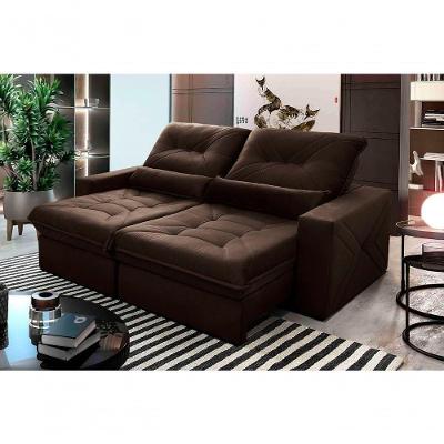 Sofá Retrátil Reclinável Sevilha 2,50m Suede Velut Marrom Molas Ensacadas - King House