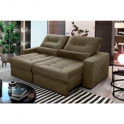 Sofá Retrátil Reclinável Sevilha 3,00m Suede Velut Bege Molas Ensacadas - King House