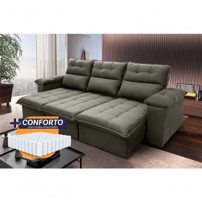 Sofá Retrátil Reclinável Verona 2,30m Suede Velut Marrom Claro Molas Ensacadas - King House