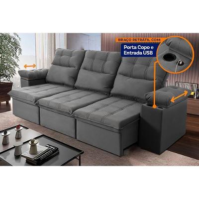 Sofá Retrátil Reclinável Verona Usb E Porta Copo 2,30m Cinza
