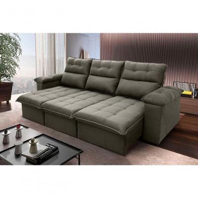 Sofá Retrátil Reclinável Verona 2,30m Suede Velut Marrom Claro Molas No Assento - King House