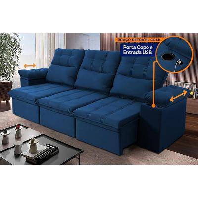 Sofá Retrátil Reclinável Verona Usb E Porta Copo 2,30m Azul