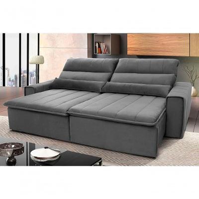 Sofá Retrátil Reclinável Patagônia 3,00m Suede Velut Cinza Molas No Assento - King House