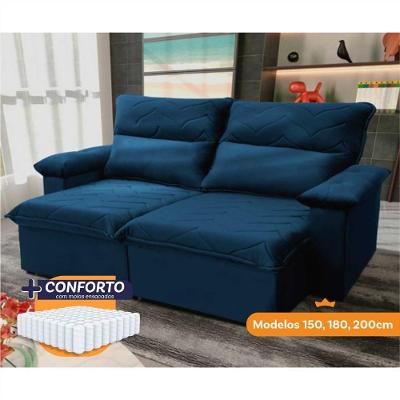 Sofá Retrátil Reclinável Paris 2,00m Suede Velut Azul Molas Ensacadas - King House